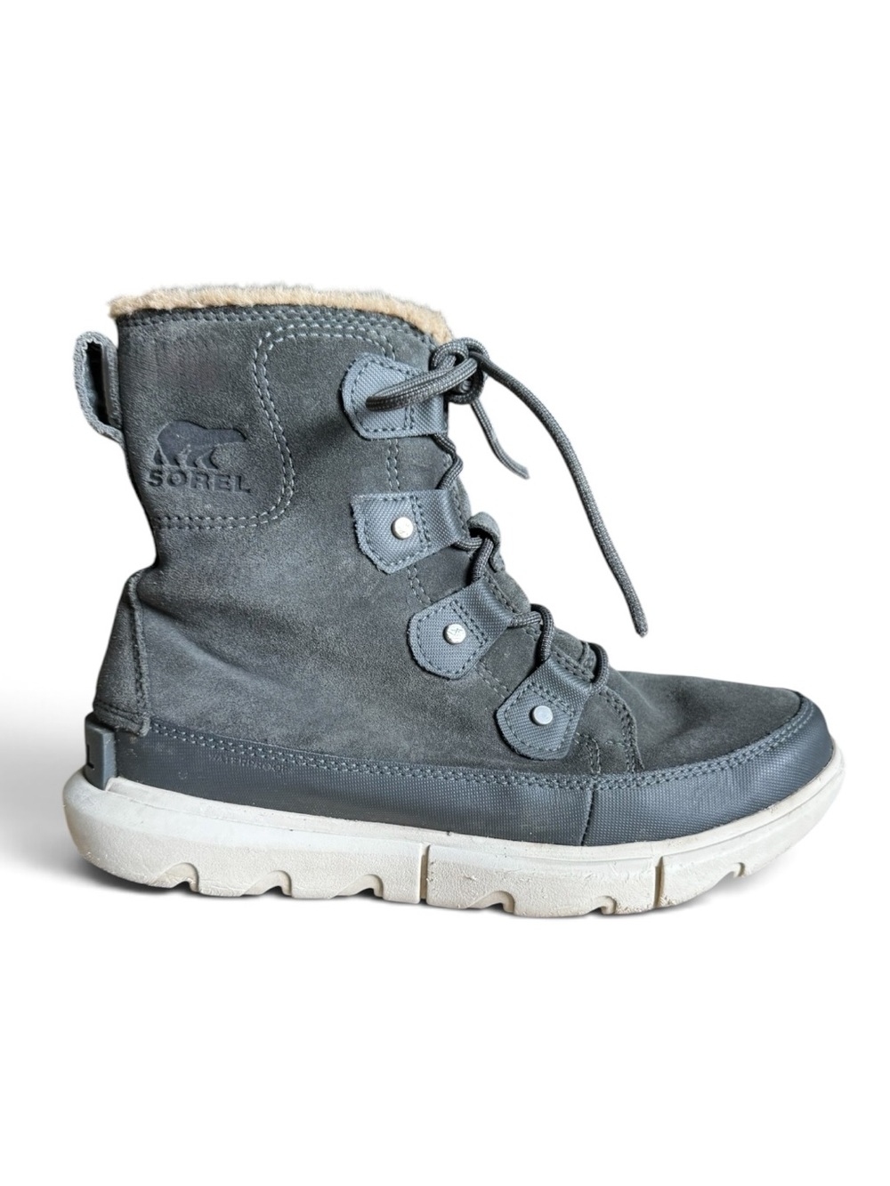 Sorel Explorer II Joan Faux Fur Waterproof Winter Boots Gray Suede Size 7